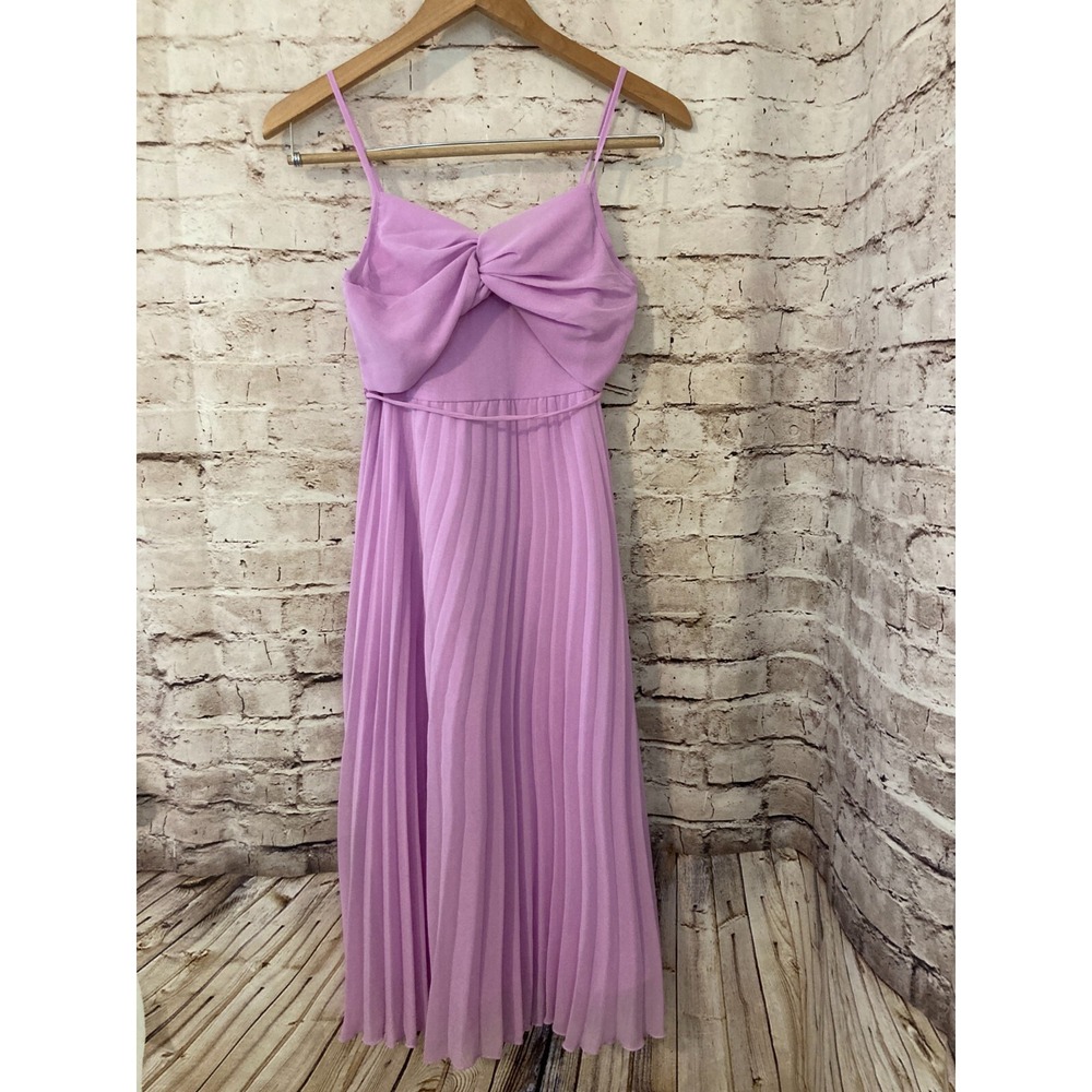 Asos Dress Womens 4 Midi Purple Pleated Ultra Flowy Twist Front Belted Lined